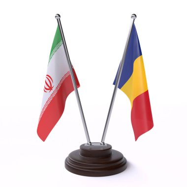 İran ve Romanya, iki beyaz arka plan üzerinde izole bayrakları masa