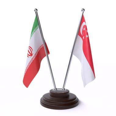 İran ve Singapur, iki beyaz arka plan üzerinde izole bayrakları masa