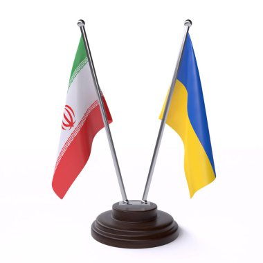 İran ve Ukrayna, iki beyaz arka plan üzerinde izole bayrakları masa