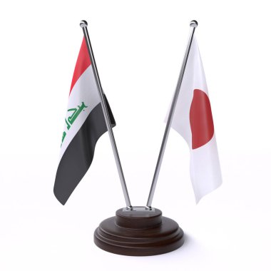 Irak ve Japonya, iki beyaz arka plan üzerinde izole bayrakları masa