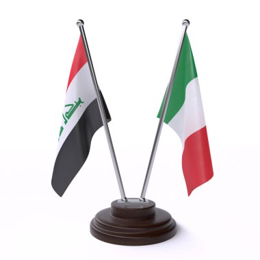 Irak ve İtalya, iki beyaz arka plan üzerinde izole bayrakları masa