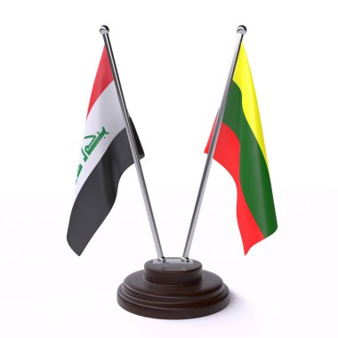 Irak ve Litvanya, iki beyaz arka plan üzerinde izole bayrakları masa