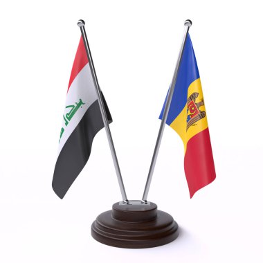 Irak ve moldova, iki beyaz arka plan üzerinde izole bayrakları masa