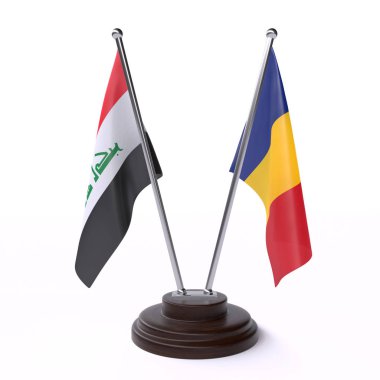 Irak ve Romanya, iki beyaz arka plan üzerinde izole bayrakları masa