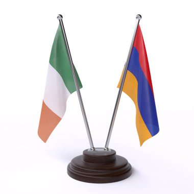 İrlanda ve Ermenistan, iki beyaz arka plan üzerinde izole bayrakları masa