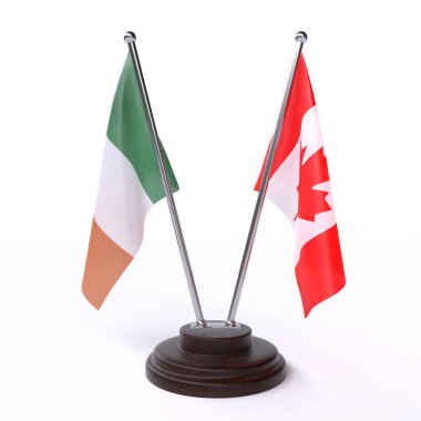 İrlanda ve Kanada, iki beyaz arka plan üzerinde izole bayrakları masa