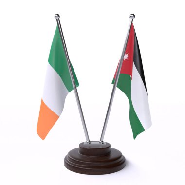 İrlanda ve jordan, iki beyaz arka plan üzerinde izole bayrakları masa