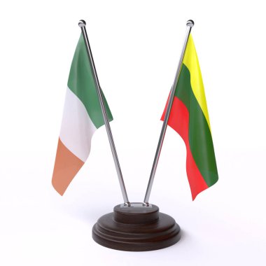 İrlanda ve Litvanya, iki beyaz arka plan üzerinde izole bayrakları masa