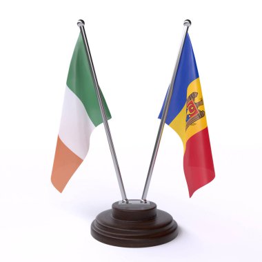 İrlanda ve moldova, iki beyaz arka plan üzerinde izole bayrakları masa