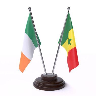 İrlanda ve senegal, iki beyaz arka plan üzerinde izole bayrakları masa