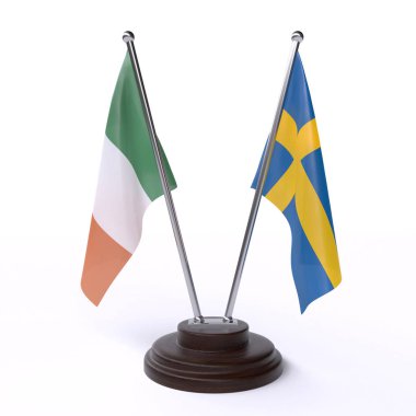İrlanda ve İsveç, iki beyaz arka plan üzerinde izole bayrakları masa
