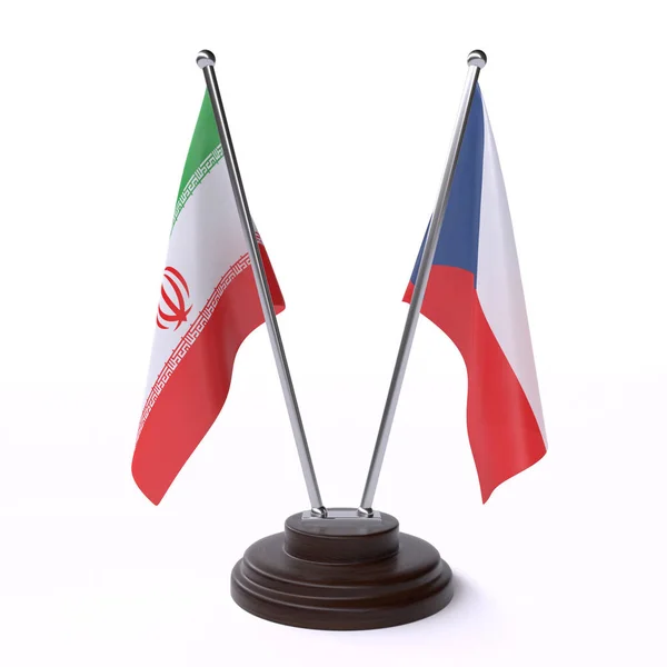 Írán Česká Republika Dva Stolní Vlaječky Izolované Bílém Pozadí — Stock fotografie