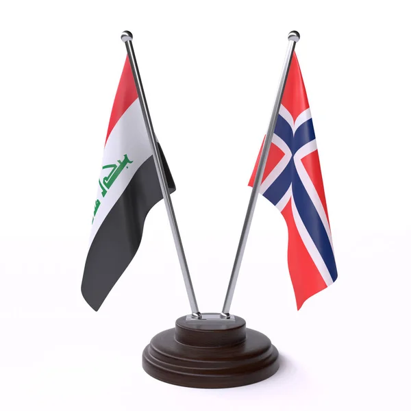 Iraq Norway Dos Banderas Mesa Aisladas Sobre Fondo Blanco —  Fotos de Stock