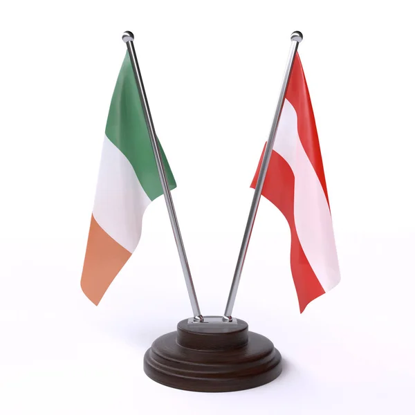 Irland Och Österrike Två Tabell Flaggor Isolerad Vit Bakgrund — Stockfoto