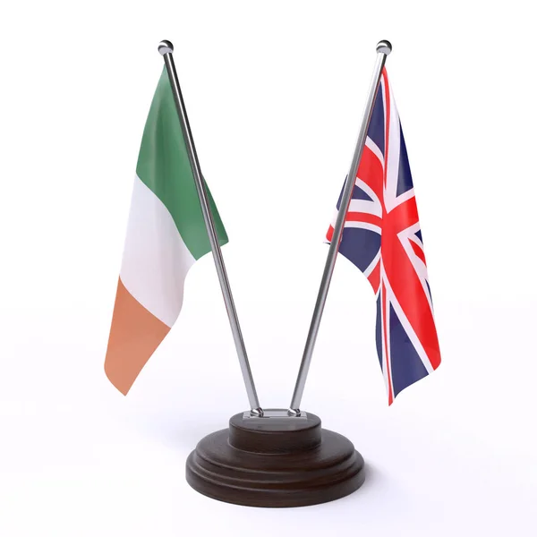Ирландия Соединенное Королевство Два Флага Стола Изолированы Белом Фоне — стоковое фото