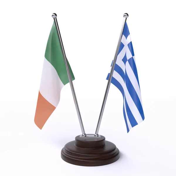 Irlanda Grecia Dos Banderas Mesa Aisladas Sobre Fondo Blanco —  Fotos de Stock