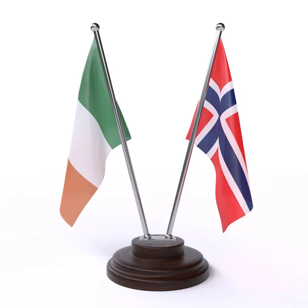 Irlanda Noruega Dos Banderas Mesa Aisladas Sobre Fondo Blanco —  Fotos de Stock