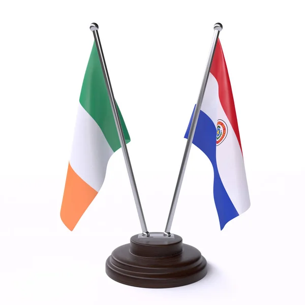 Irlanda Paraguai Duas Bandeiras Mesa Isoladas Fundo Branco — Fotografia de Stock