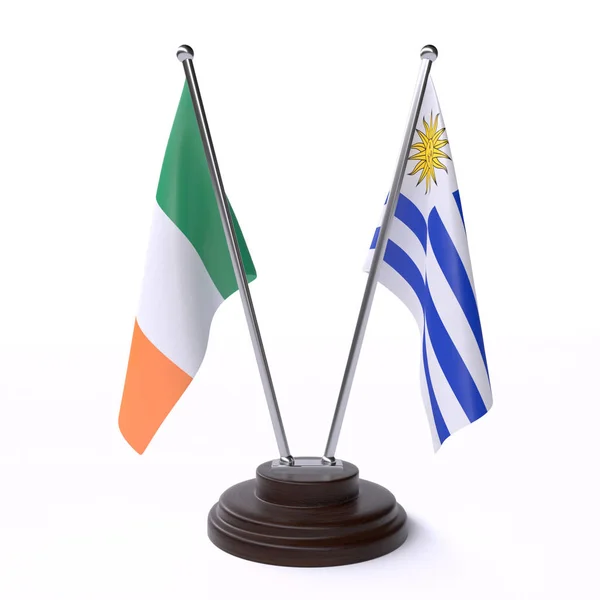 Ireland Uruguay Deux Drapeaux Table Isolés Sur Fond Blanc — Photo