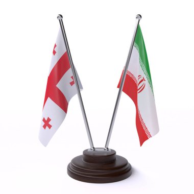 Gürcistan ve İran, beyaz arka planda izole iki Masa bayrakları