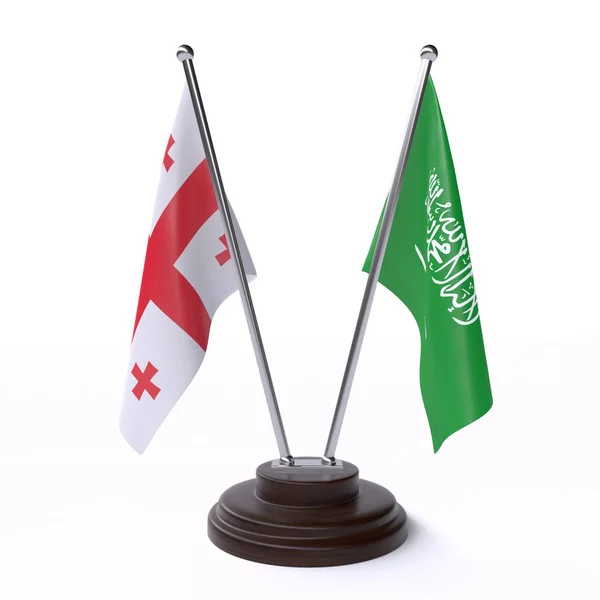 Gruzie Saúdská Arábie Dvě Vlajky Tabulky Izolované Bílém Pozadí — Stock fotografie