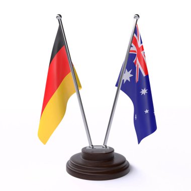 Almanya ve Avustralya, beyaz arka planda izole iki tablo bayrakları