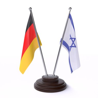 Almanya ve İsrail, beyaz arka planda izole iki tablo bayrakları