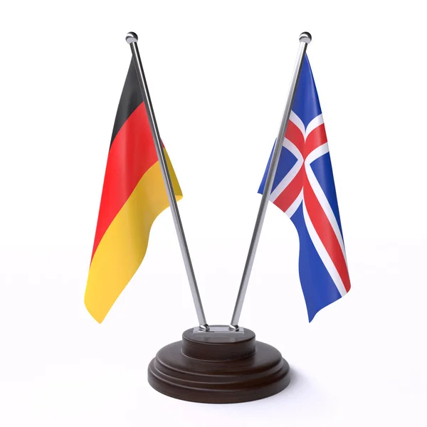 Alemania Hielo Dos Banderas Mesa Aisladas Sobre Fondo Blanco —  Fotos de Stock