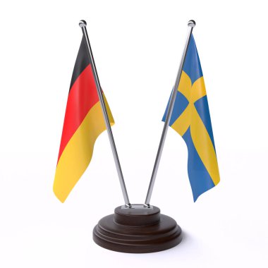 Almanya ve İsveç, beyaz arka planda izole iki tablo bayrakları