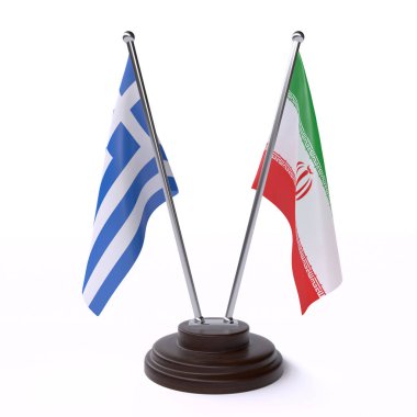 Yunanistan ve İran, beyaz arka planda izole iki Masa bayrakları