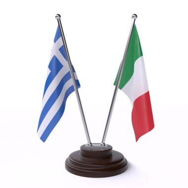 Yunanistan ve İtalya, beyaz arka planda izole iki Masa bayrakları