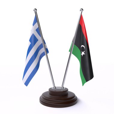 Yunanistan ve Libya, beyaz arka planda izole iki Masa bayrakları