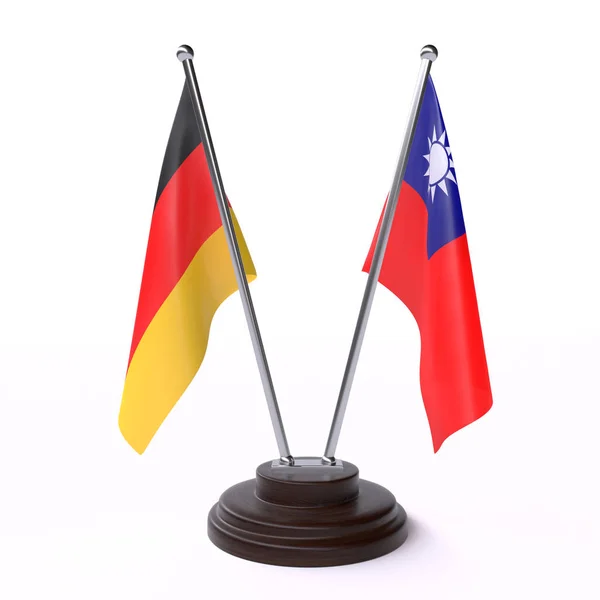 Alemania Taiwán Dos Banderas Mesa Aisladas Sobre Fondo Blanco —  Fotos de Stock