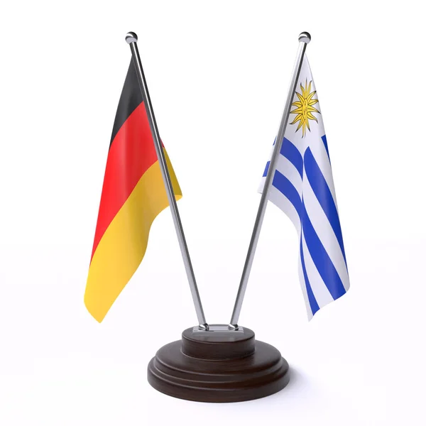 Germany Uruguay Deux Drapeaux Table Isolés Sur Fond Blanc — Photo