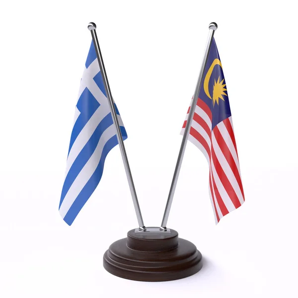 Řecko Malajsie Dva Příznaky Tabulky Izolované Bílém Pozadí — Stock fotografie
