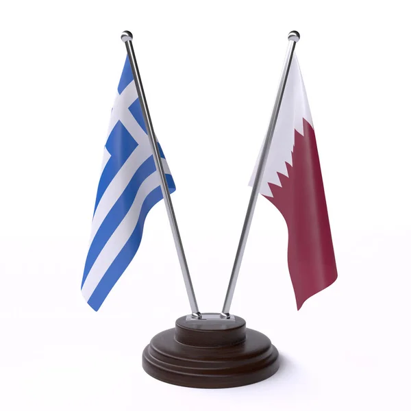 Řecko Katar Dva Vlajky Tabulky Izolované Bílém Pozadí — Stock fotografie