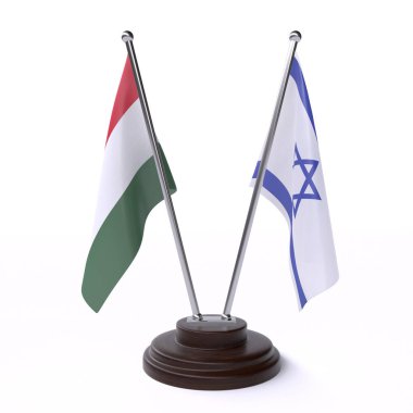 macaristan ve İsrail, beyaz arka plan üzerinde izole iki masa bayrakları