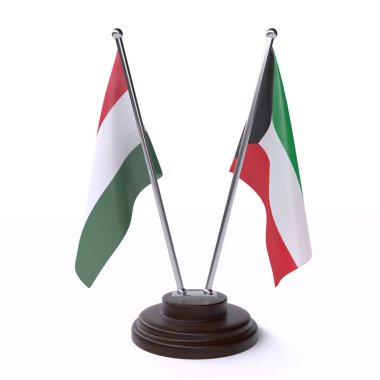 Macaristan ve Kuveyt, beyaz arka planda izole iki tablo bayrakları