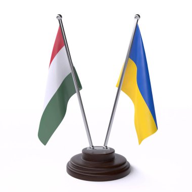Macaristan ve Ukrayna, beyaz arka planda izole iki tablo bayrakları