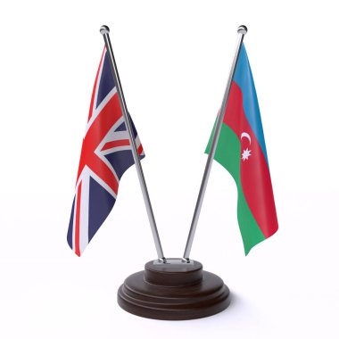 united kingdom and azerbaijan, two table flags isolated on white background
