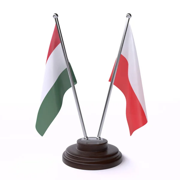Угорщини Польщі Дві Табличні Прапори Ізольовані Білому Фоні — стокове фото