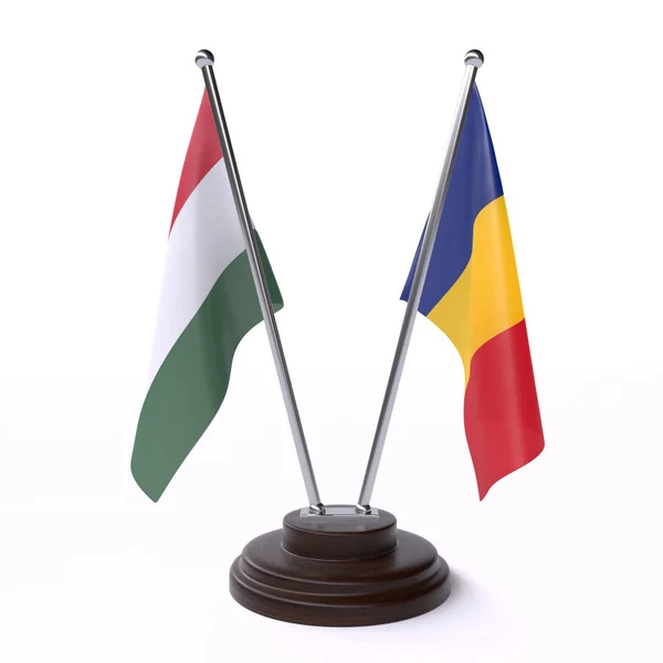 Maďarsko Rumunsko Dvě Vlajky Tabulky Izolované Bílém Pozadí — Stock fotografie