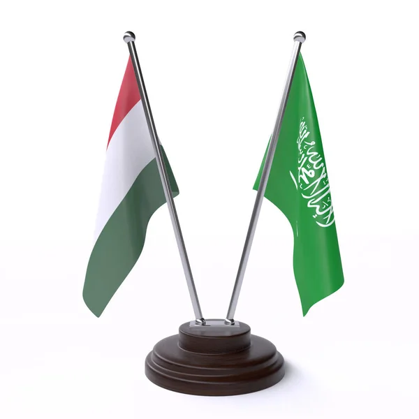 Maďarsko Saúdská Arábie Dvě Vlajky Tabulky Izolované Bílém Pozadí — Stock fotografie