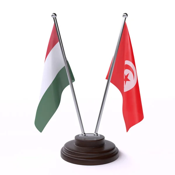 Угорщина Туніс Дві Таблиці Прапори Ізольовані Білому Тлі — стокове фото