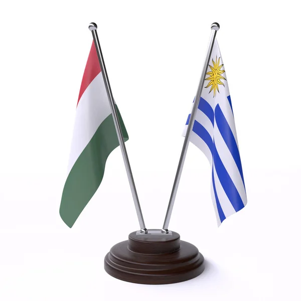 Угорщина Уругвай Дві Таблиці Прапори Ізольовані Білому Тлі — стокове фото