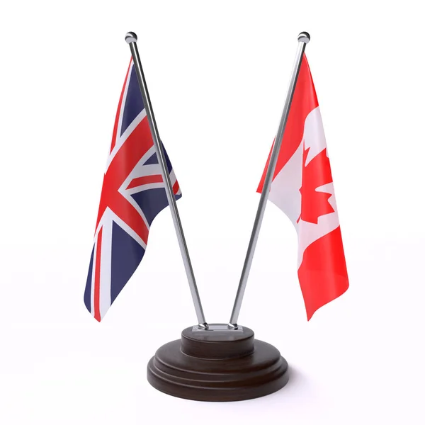 united kingdom and canada, two table flags isolated on white background