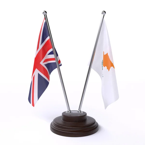Соединенное Королевство Кипр Два Флага Таблицы Изолированы Белом Фоне — стоковое фото