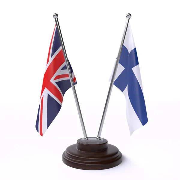 Великобритания Финляндия Два Флага Стола Изолированы Белом Фоне — стоковое фото