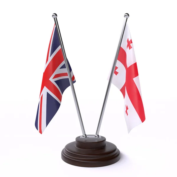 Reino Unido Georgia Dos Banderas Mesa Aisladas Sobre Fondo Blanco — Foto de Stock