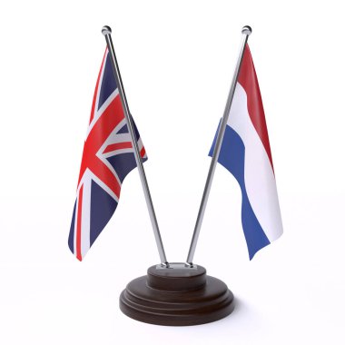 Birleşik Krallık ve Hollanda, beyaz arka planda izole iki tablo bayrakları